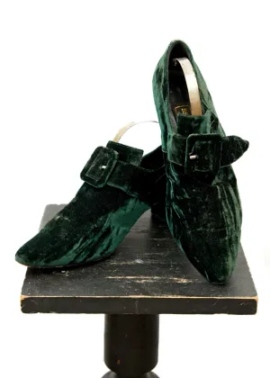 1980s Vintage Green Velvet Buckle Pilgrim Shoes • Witchy Shoes