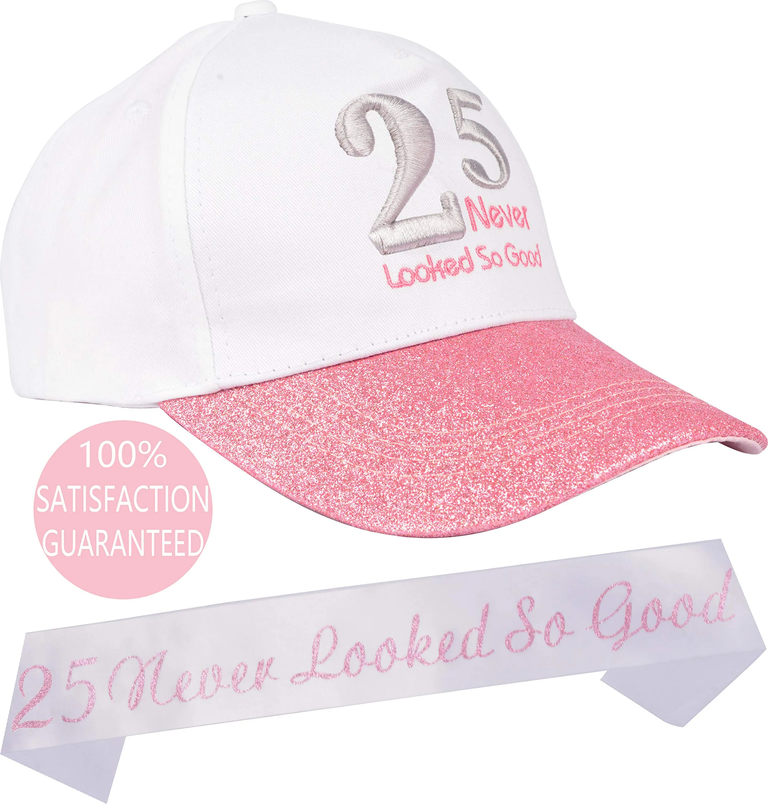 25th Birthday Gifts for Women, 25 Birthday Hat Pink, 25 Birthday Sash, 25th Birthday