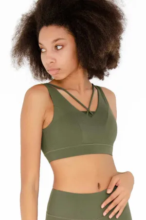 4 for $54 - Olive Khaki Green Kelly Strappy Open-Back Padded Sports Bra - Women