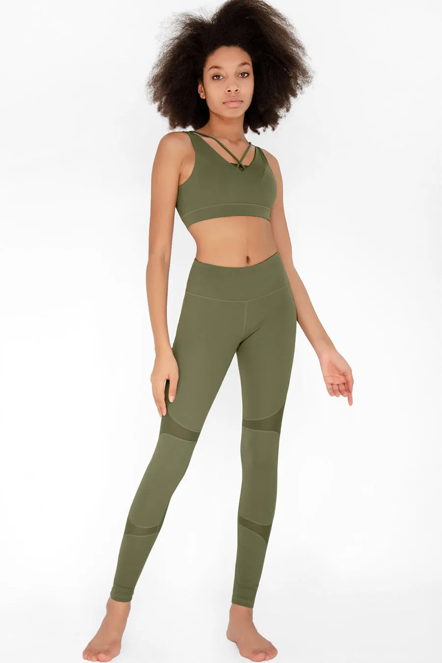 4 for $54 - Olive Khaki Green Kelly Strappy Open-Back Padded Sports Bra - Women