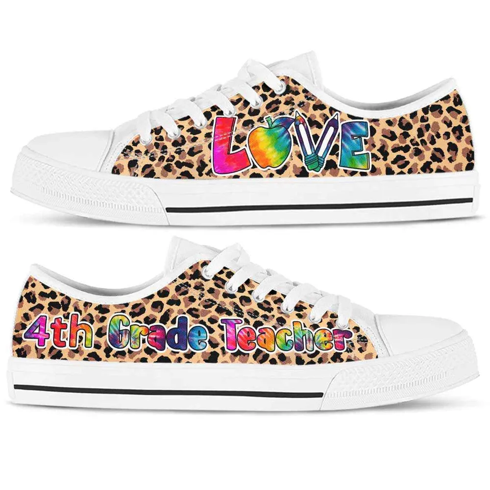 4Th Grade Teacher Leopard Love Low Top Shoes, Teacher Shoes, Low Top Sneakers