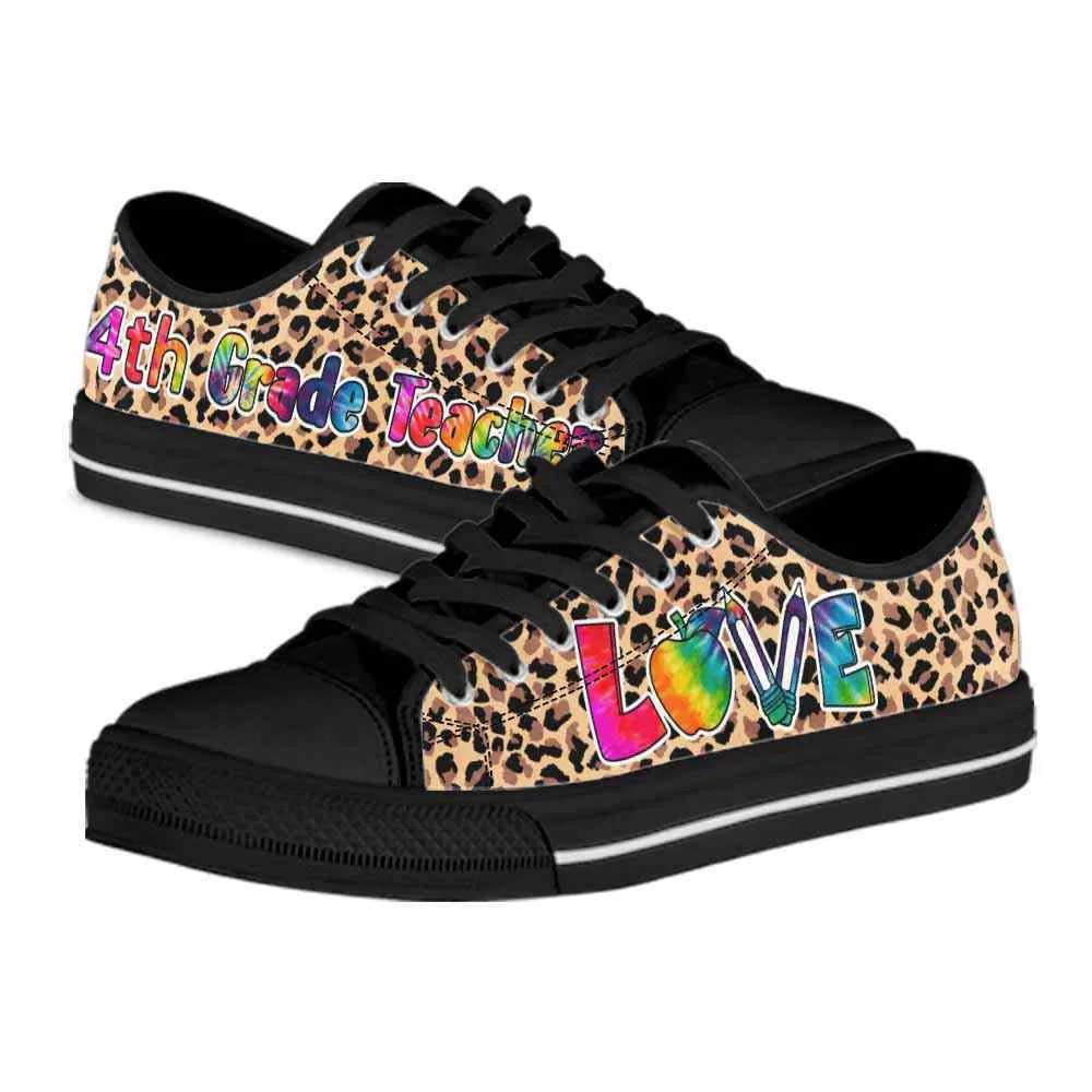 4Th Grade Teacher Leopard Love Low Top Shoes, Teacher Shoes, Low Top Sneakers