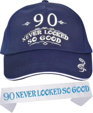 90Th Birthday Gifts For Men, 90Th Birthday Hat And Sash Men, 90 Never Looked So Good