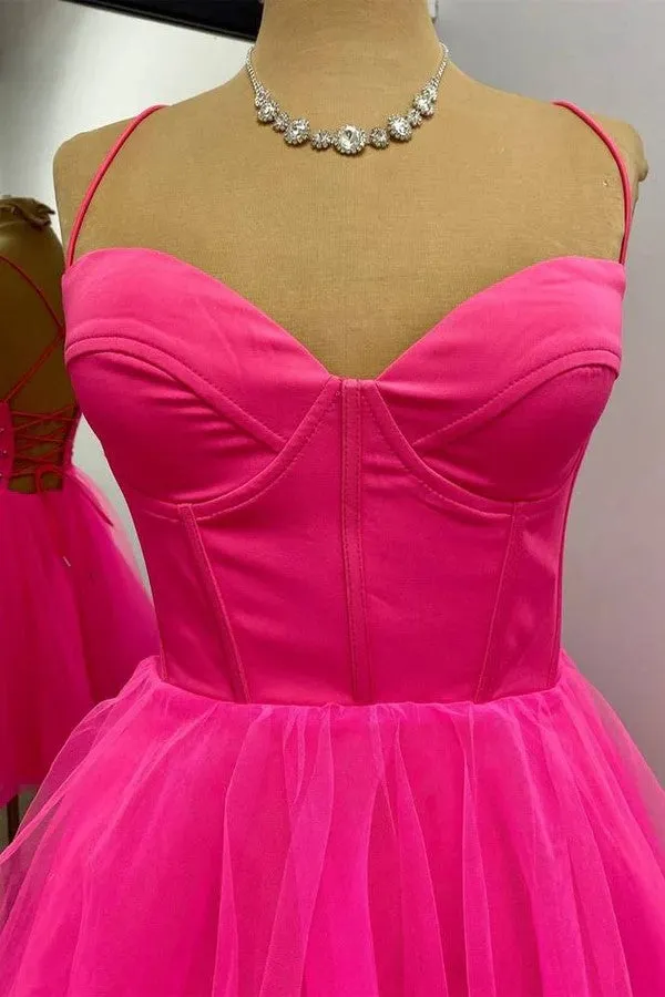 A-line Hot Pink Homecoming Dress Short Party Dress  PD533