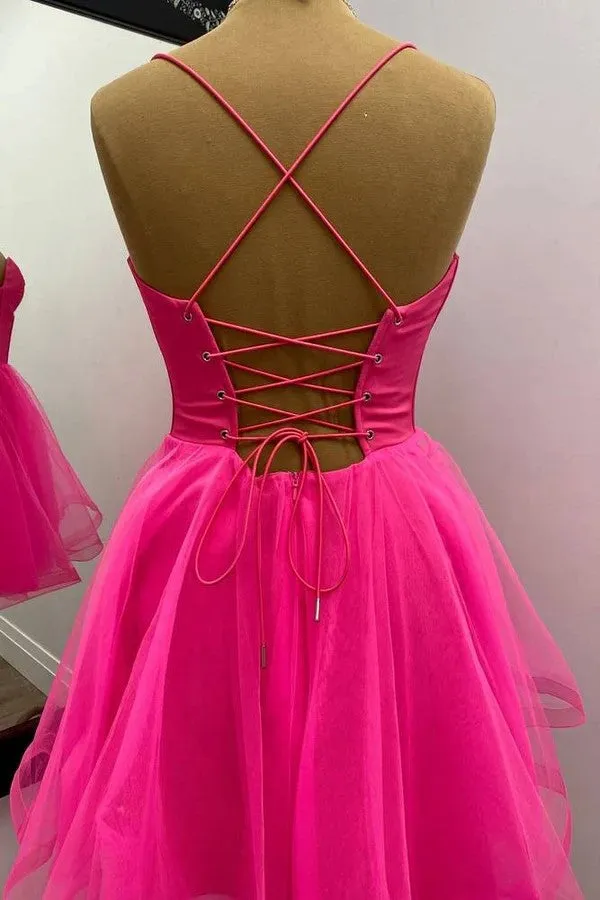 A-line Hot Pink Homecoming Dress Short Party Dress  PD533