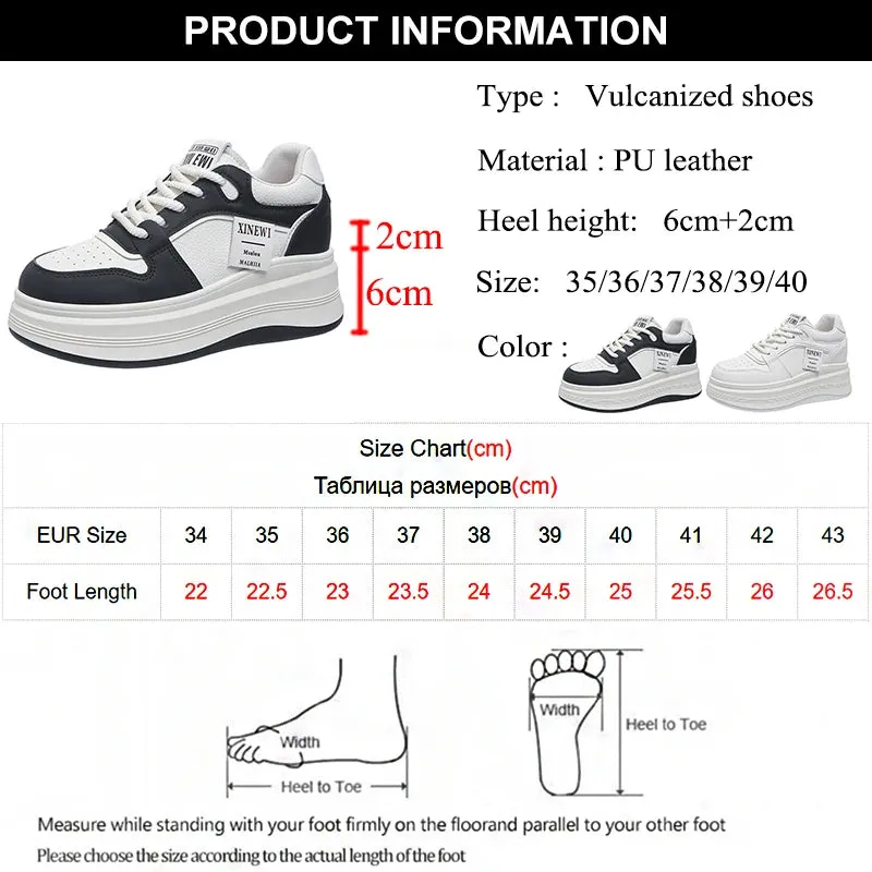 Advbridge  Height Increasing Vulcanized Shoes Woman Spring Pu Leather Hidden Heels Sneakers Women Lace-Up Platform Walking Shoes Ladies