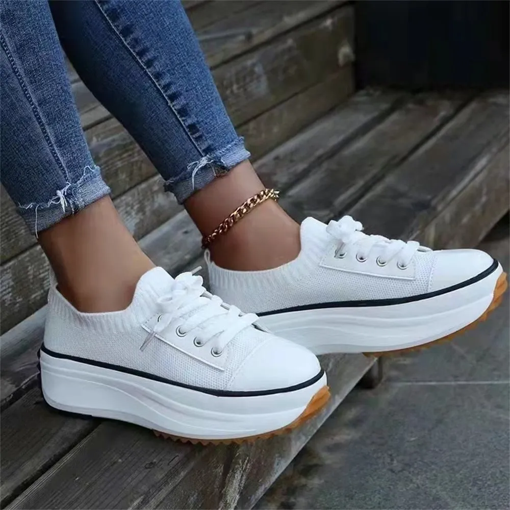 Amozae  Women's New Sneakers 2024 Spring Stretch Fabric Ladies Lace Up Casual Shoes 35-44 Large-Sized Running Walking Sport Flats