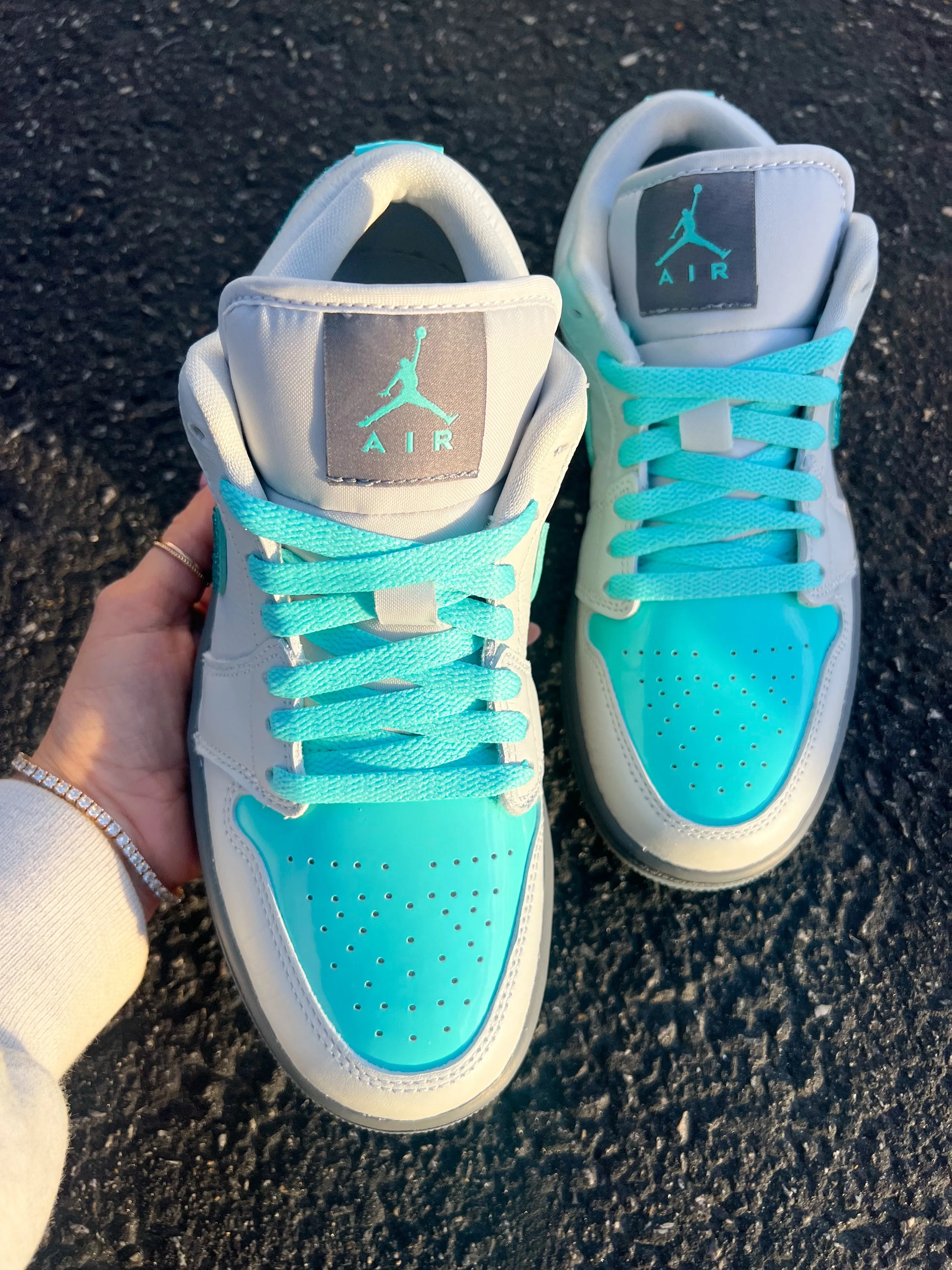 Aqua Polaroid Swarovski Women’s Air Jordan Retro 1 Low Shoes