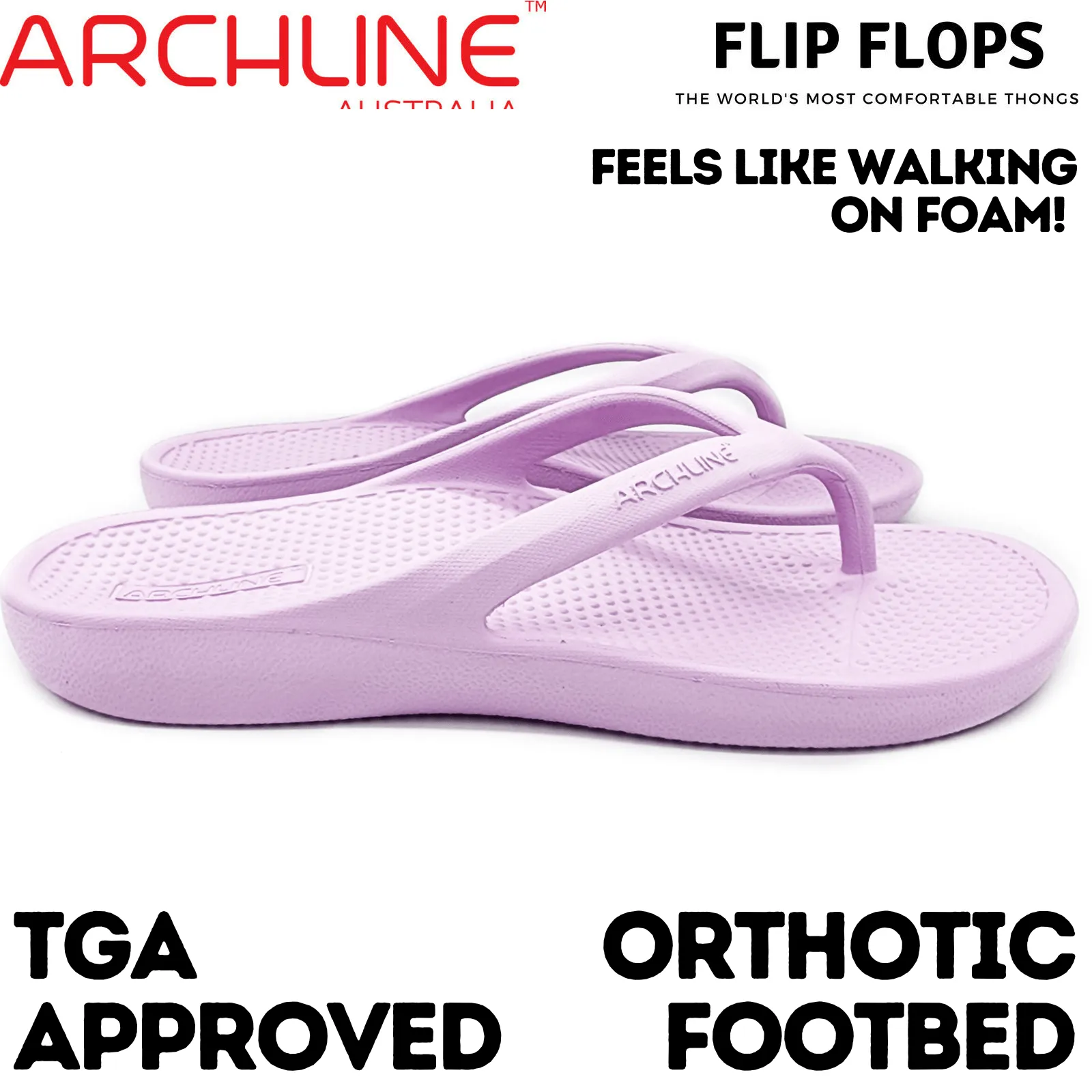 Archline Orthotic Foam Thongs Arch Support Flip Flops Orthopedic Rebound - Lilac