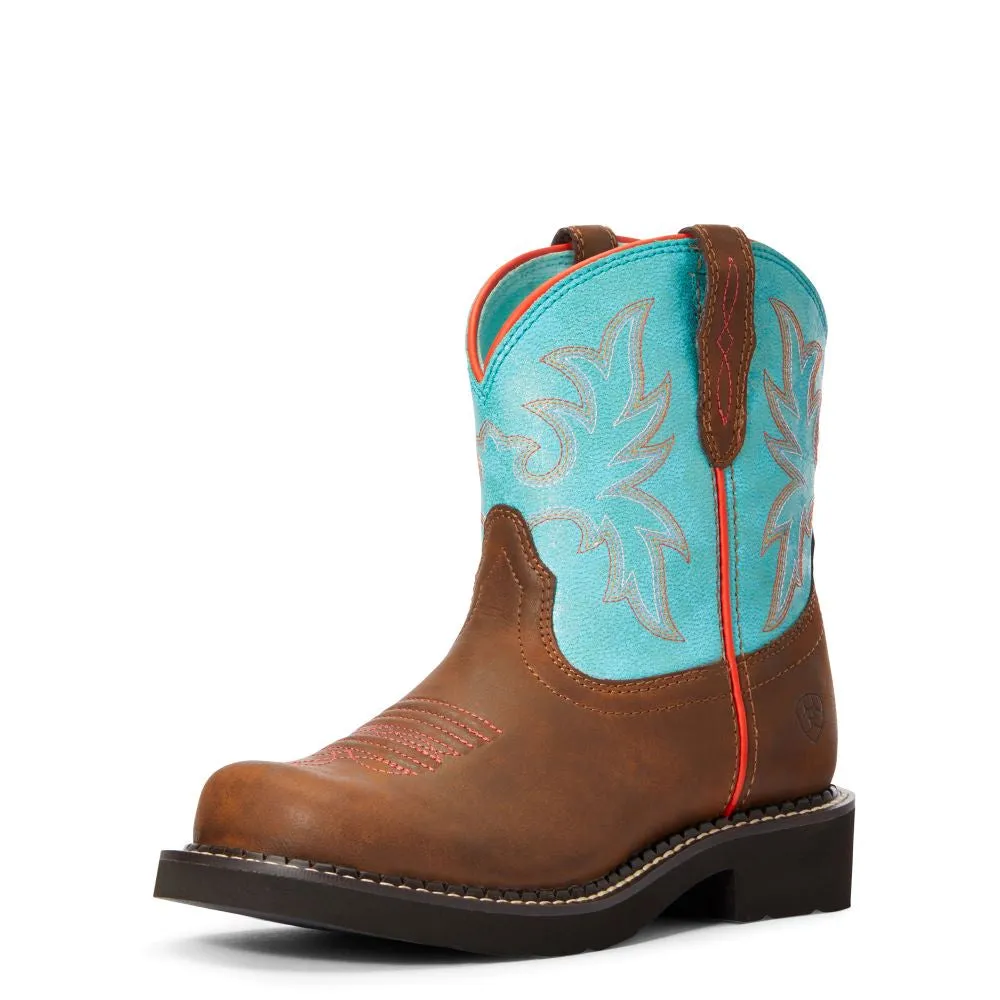 'Ariat' Youth 6" Cowpoke Fatbaby Western - Dark Brown / Turquoise