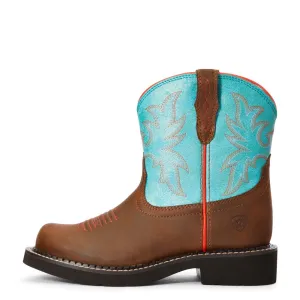 'Ariat' Youth 6" Cowpoke Fatbaby Western - Dark Brown / Turquoise