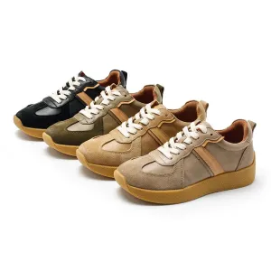 Army Trainer Leather Low-top Sneakers for Women Color Blocking with Stripe  in 5 Colors