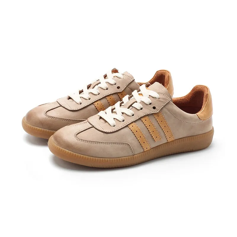 Army Trainer Nubuck Leather Low-top Sneakers for Women With Stripes in 5 colors