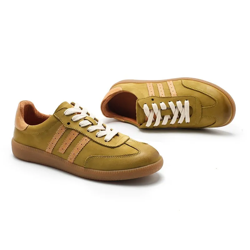 Army Trainer Nubuck Leather Low-top Sneakers for Women With Stripes in 5 colors