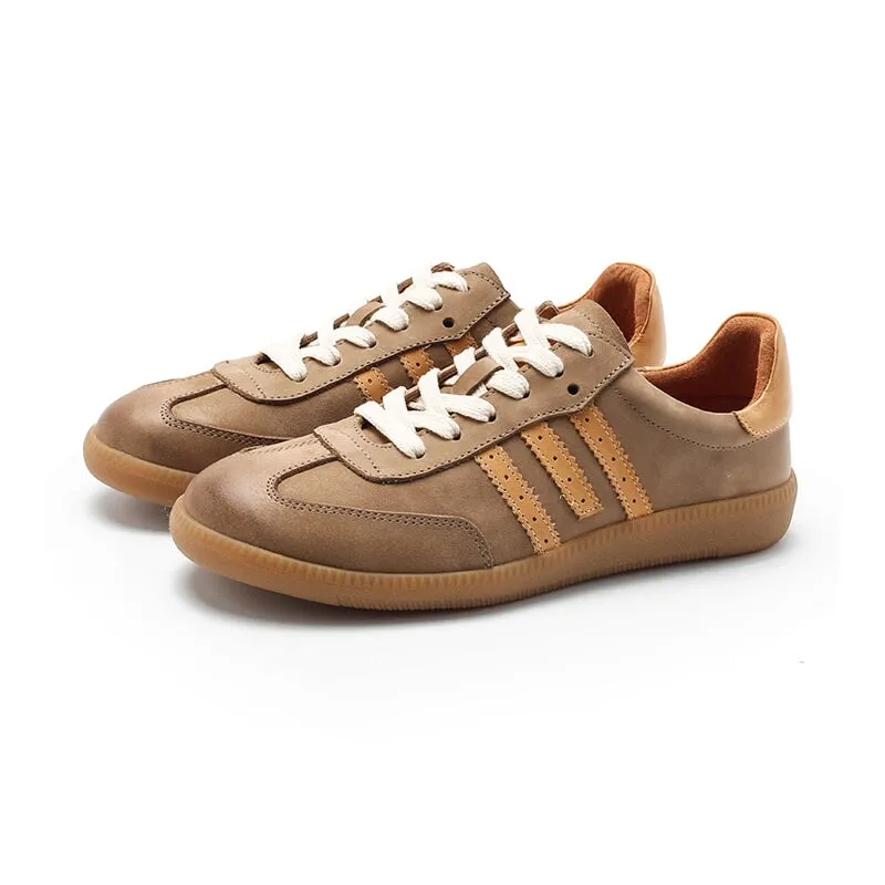 Army Trainer Nubuck Leather Low-top Sneakers for Women With Stripes in 5 colors