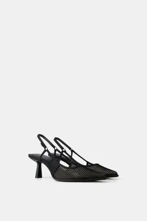 Bershka Women's Mesh Open-Back Shoes With Short Pointed Heels