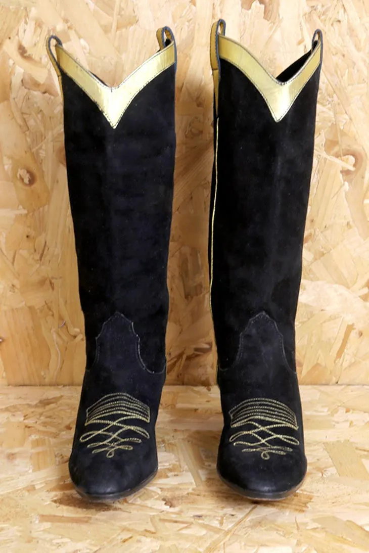 Black and Gold Suede Boots