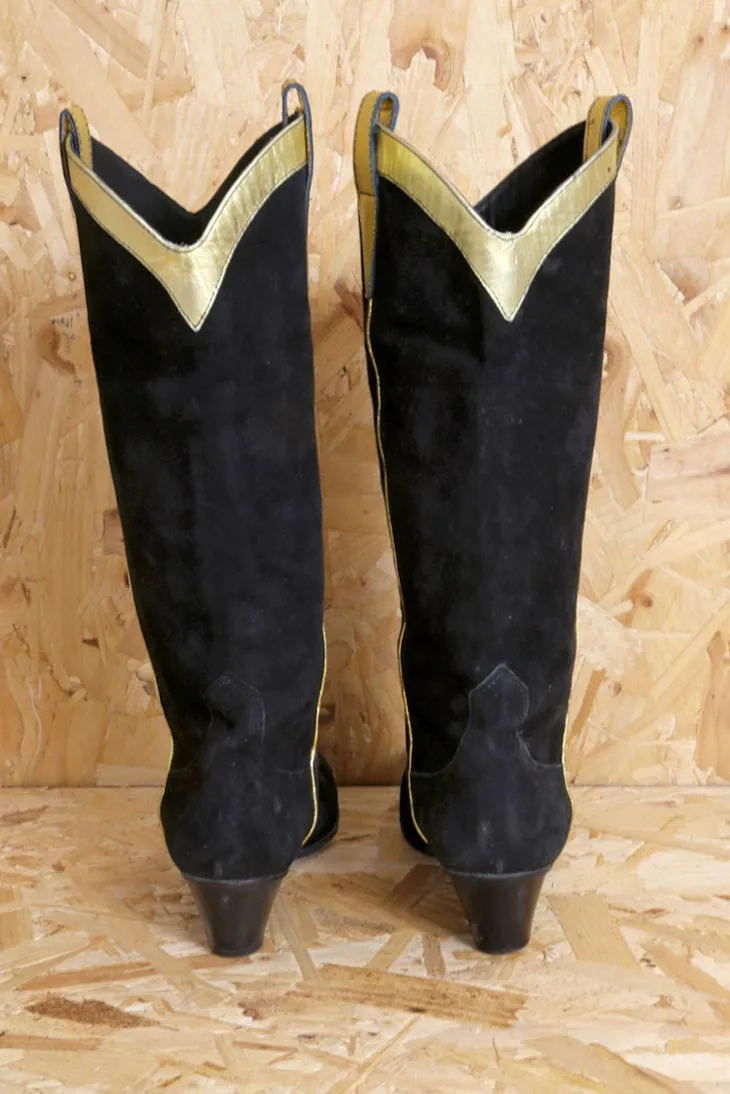 Black and Gold Suede Boots