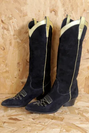 Black and Gold Suede Boots