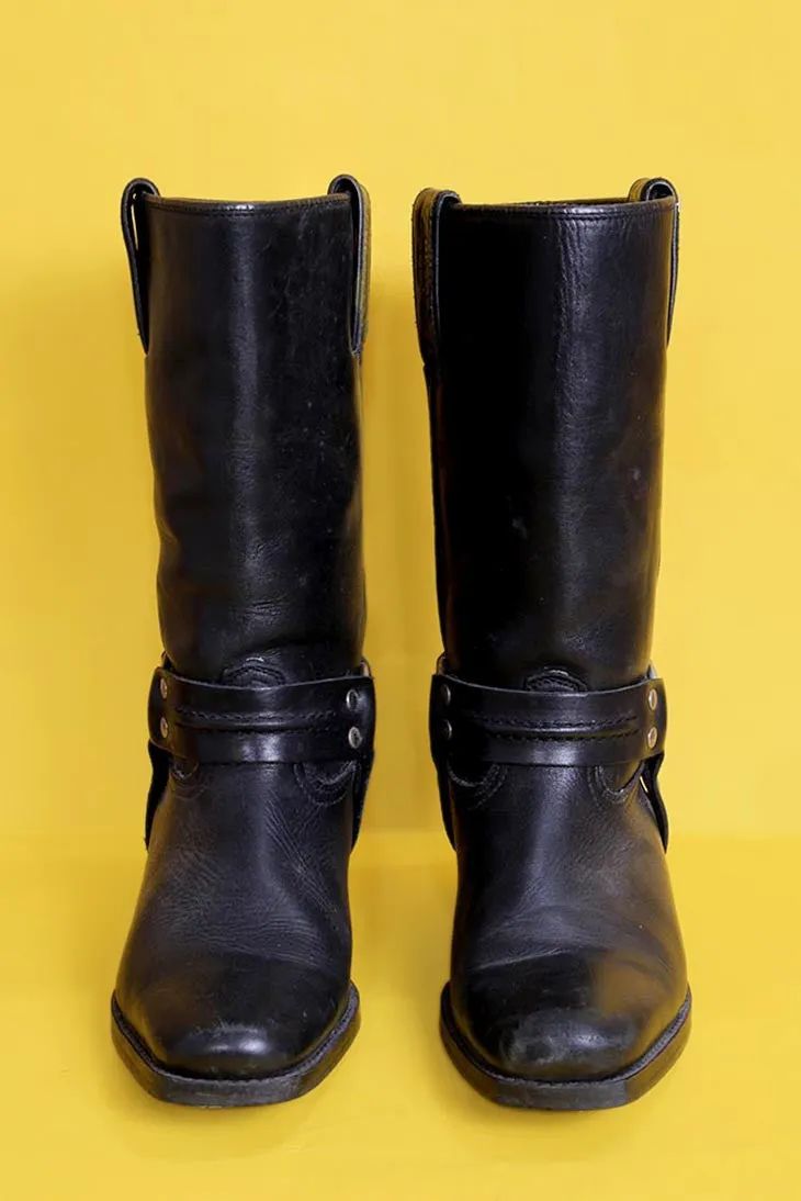 Black Leather Biker Boots