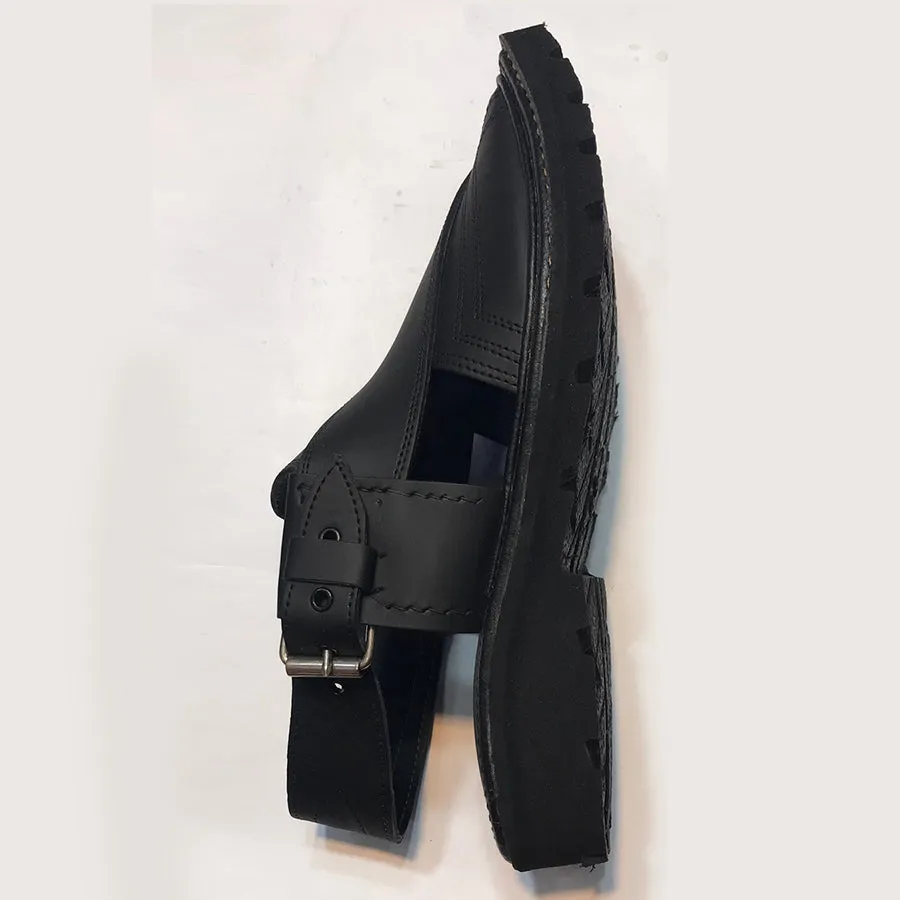 Black Leather Handmade Peshawari Men's Chappal