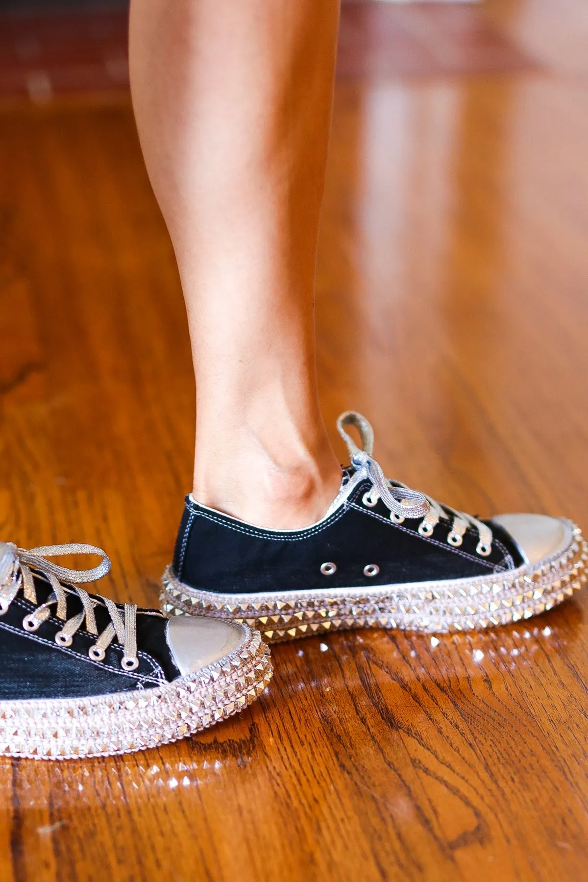 Black Studded Canvas Sneakers