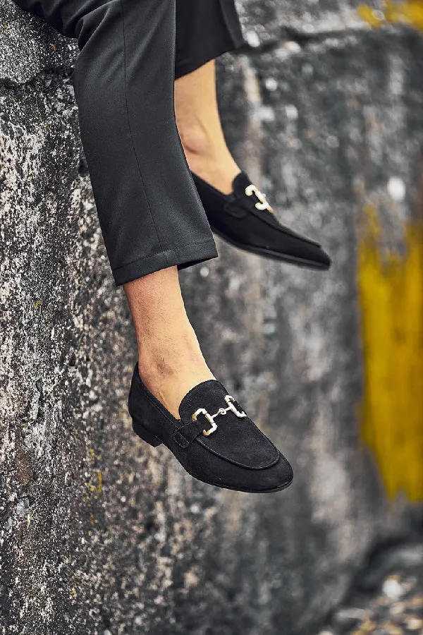 Brabion Levanzo Black Suede Horsebit Loafers