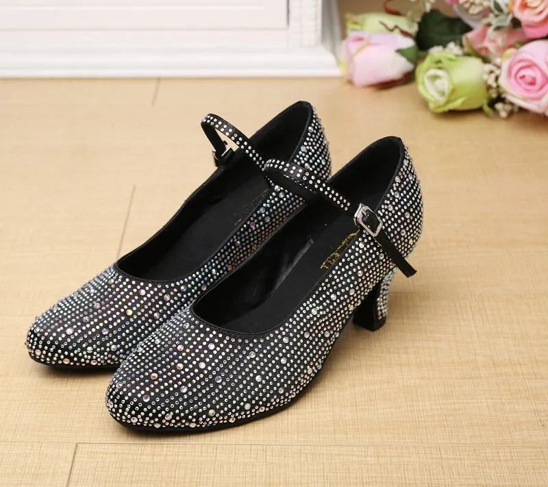 Closed Toe Ballroom Dance Shoes Rhinestone Black