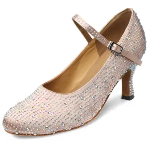 Closed Toe Ballroom Dance Shoes Rhinestone Nude