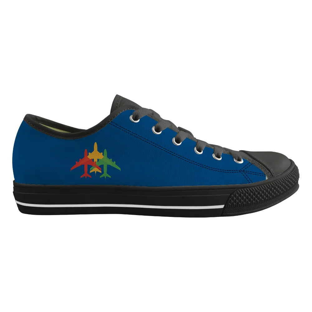 Colourful 3 Airplanes Designed Canvas Shoes (Men)