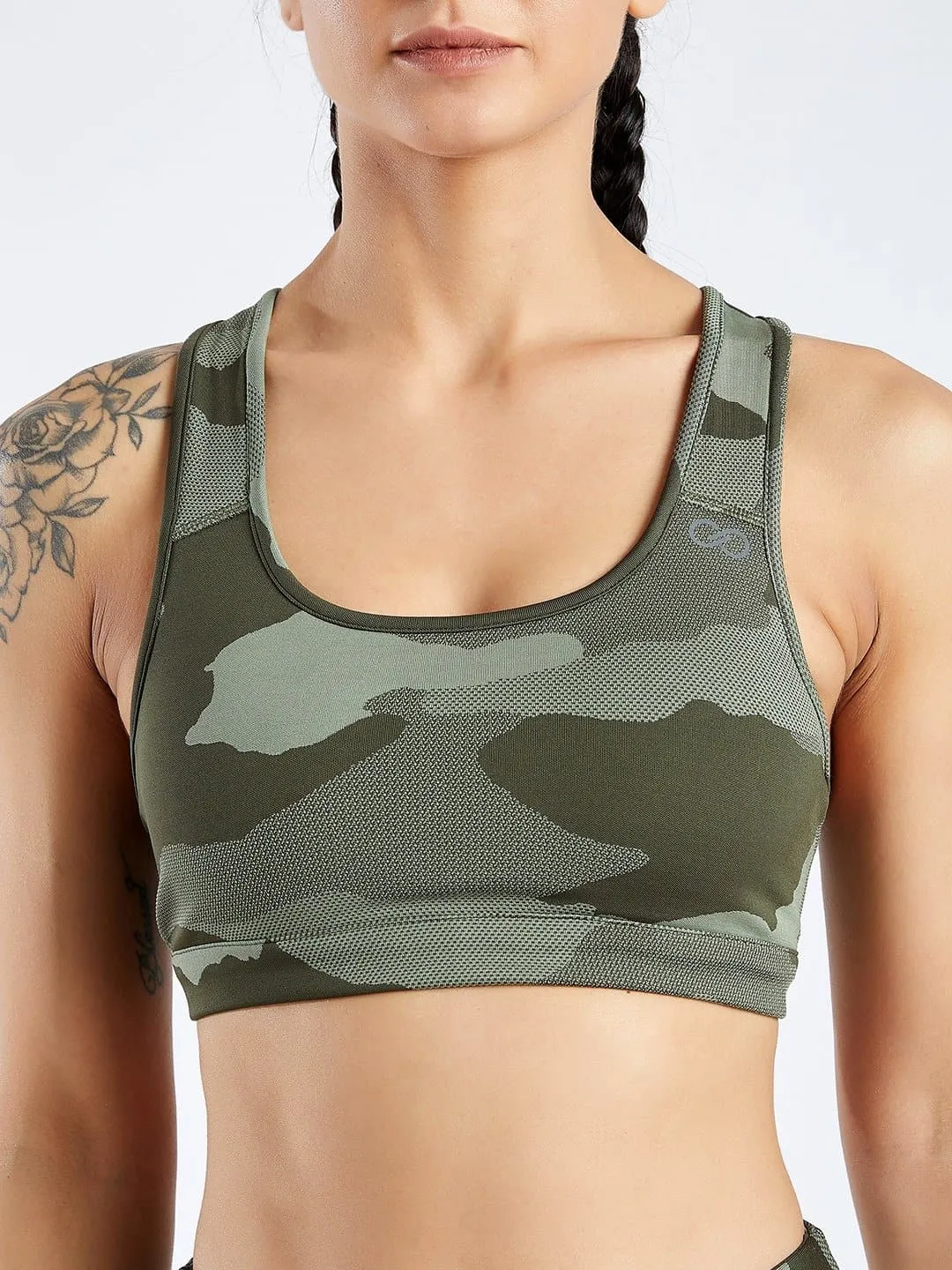 Creeluxe Camo Jacquard Olive Sports Bra