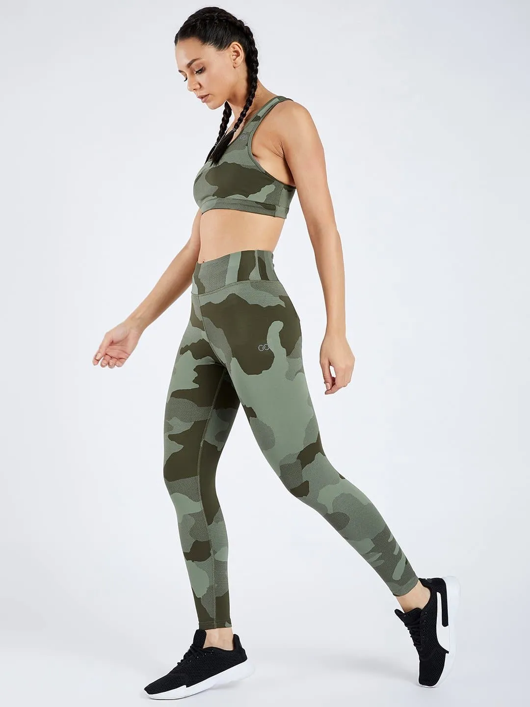 Creeluxe Camo Jacquard Olive Sports Bra