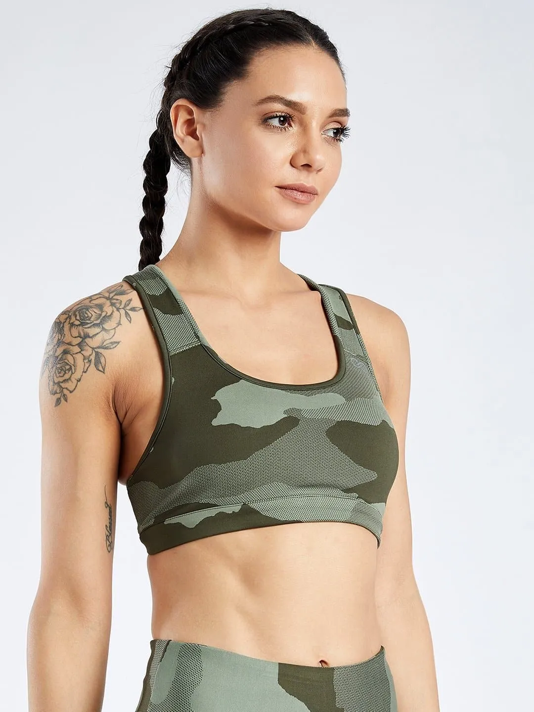 Creeluxe Camo Jacquard Olive Sports Bra