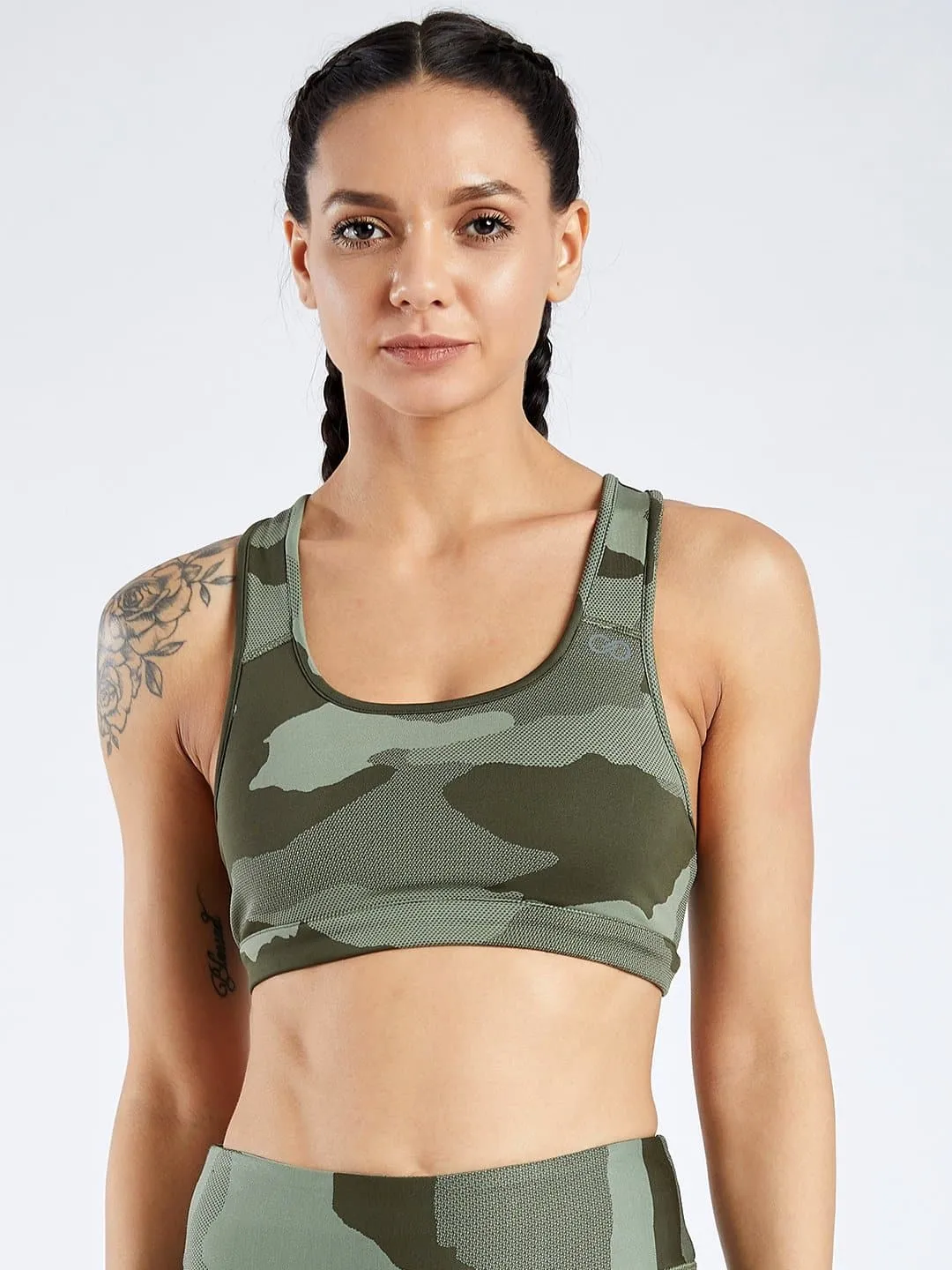 Creeluxe Camo Jacquard Olive Sports Bra