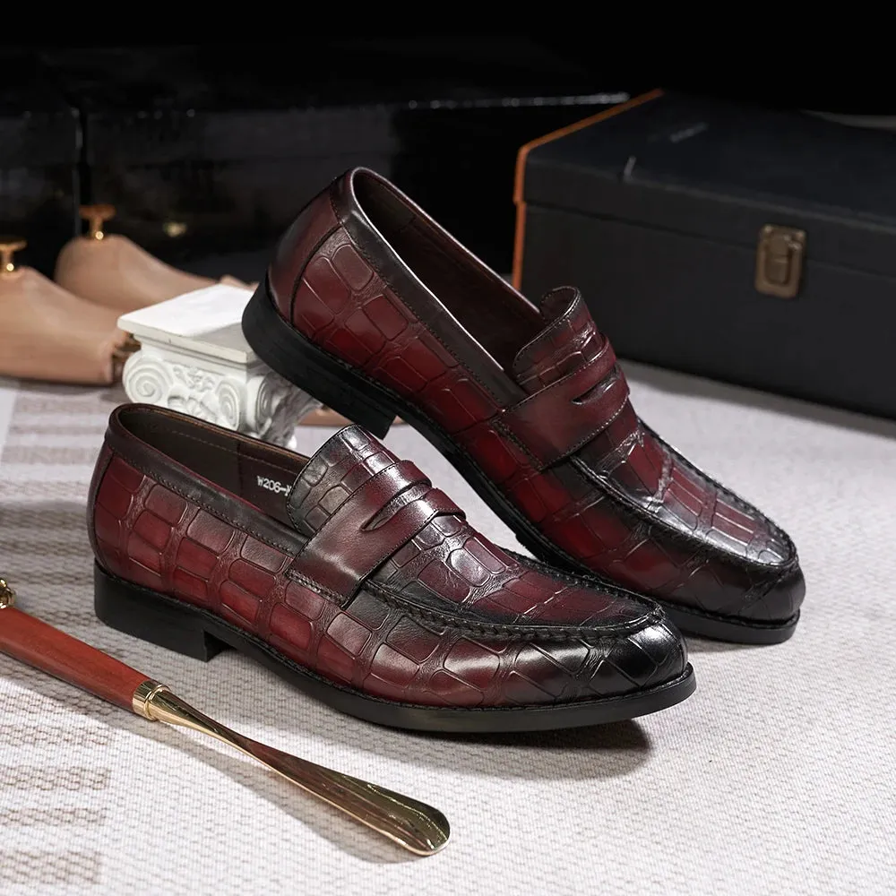 Crocodile Pattern Leather Casual Loafers