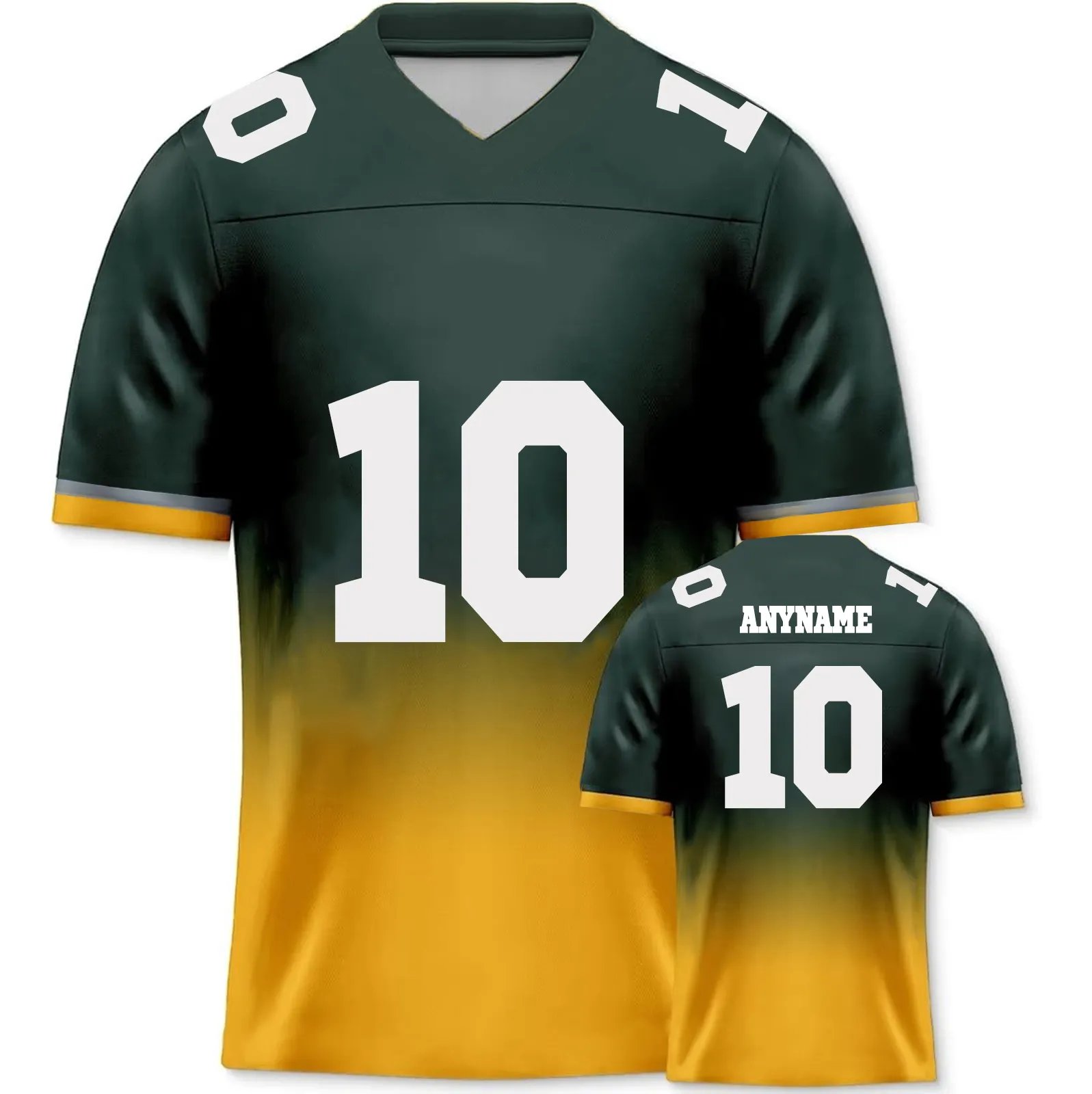 Custom Name&Number Jersey Green Bay Packers Polyester Gradient Green Yellow Football Jersey Sports Shirts Breathable Fabric Loose Fit Adult & Teen Fans Gift Men Youth