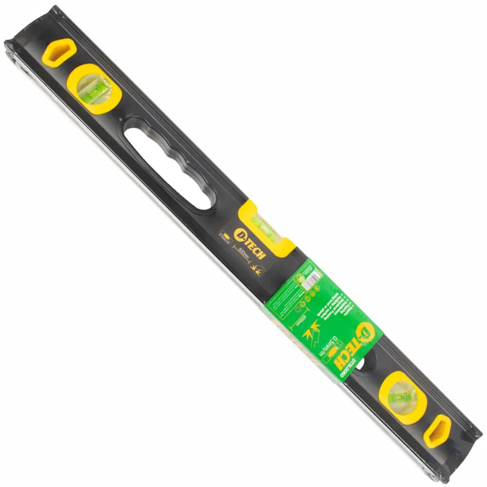 D-Tech Spirit Level Beam 600mm X 1.6mm 3 X Vial 0.5mm Accur. Alum. DTSl0060