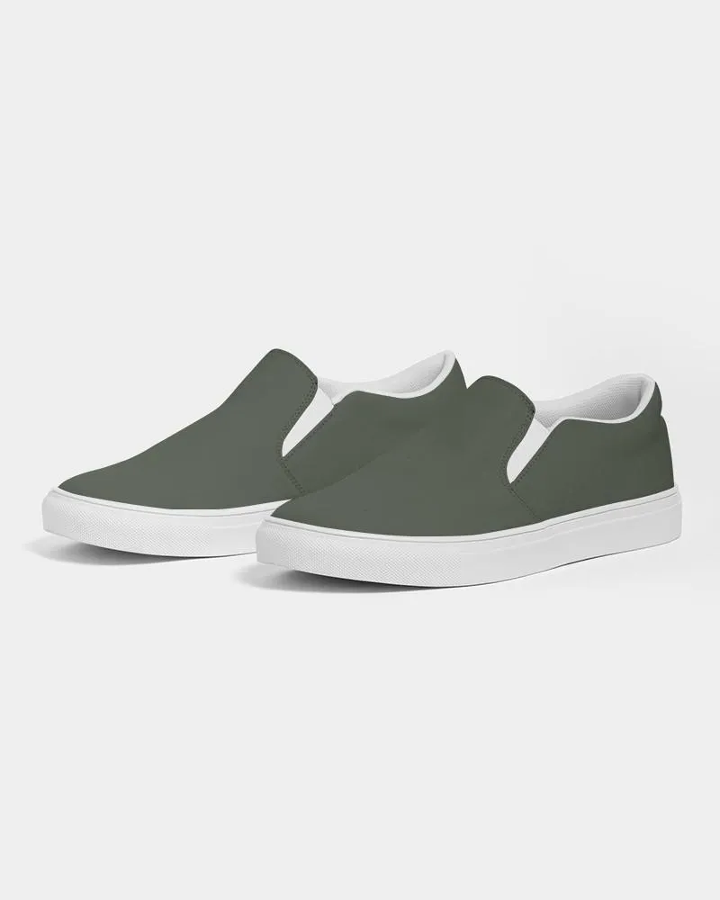 Dark Warm Green Slip-On Canvas Sneakers | Women's | Dark Pale Pastel Warm Green | C15M0Y30K80