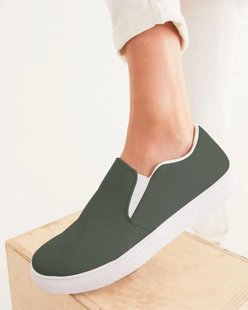 Dark Warm Green Slip-On Canvas Sneakers | Women's | Dark Pale Pastel Warm Green | C15M0Y30K80