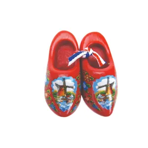 Decorative Wooden Shoe Clogs Dutch Landscape Design Red (4")