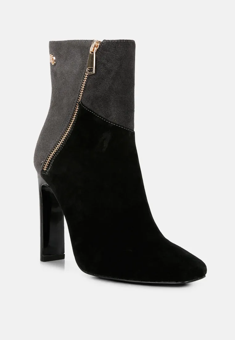 EZRA Black Patchwork Suede Ankle Boots