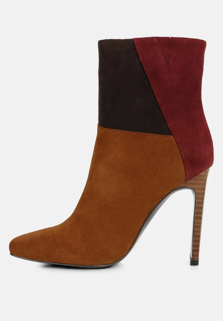 EZRA Tan Patchwork Suede Ankle Boots