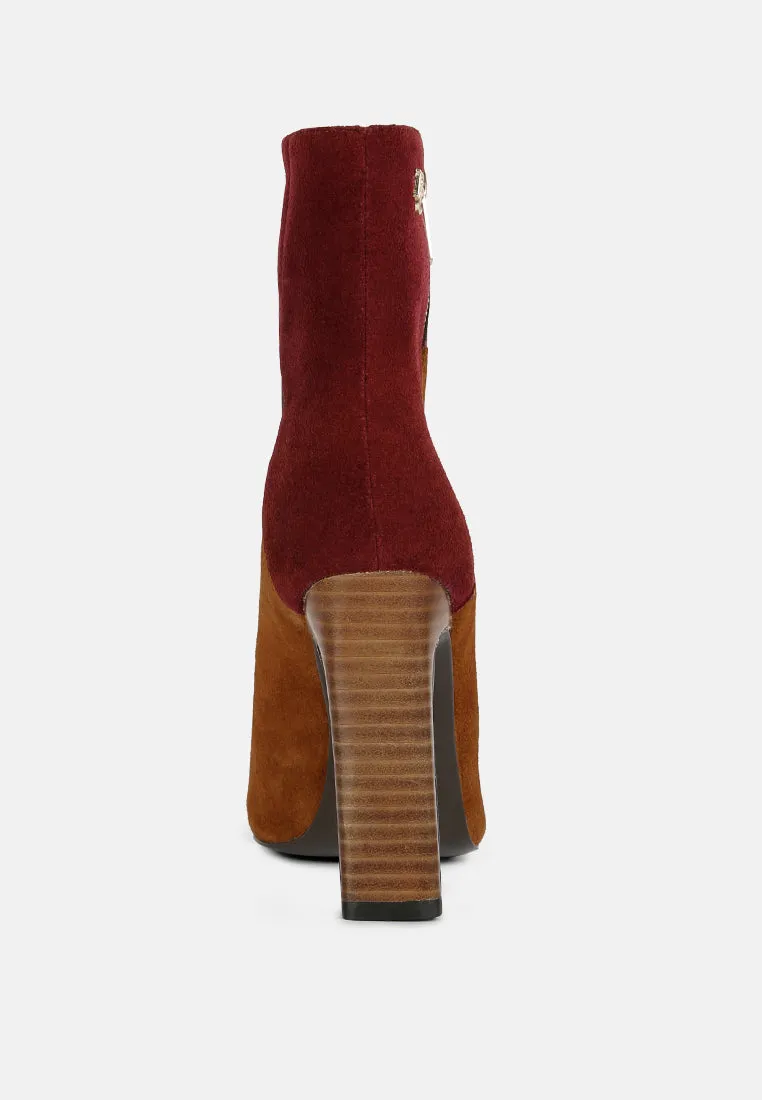 EZRA Tan Patchwork Suede Ankle Boots