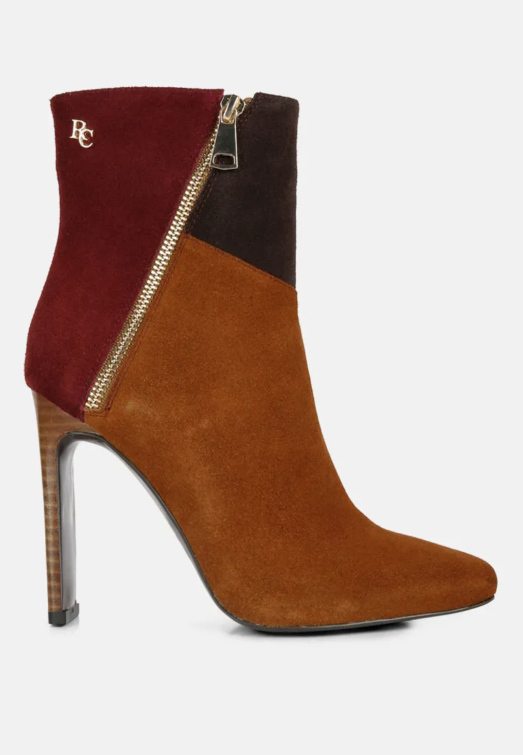 EZRA Tan Patchwork Suede Ankle Boots