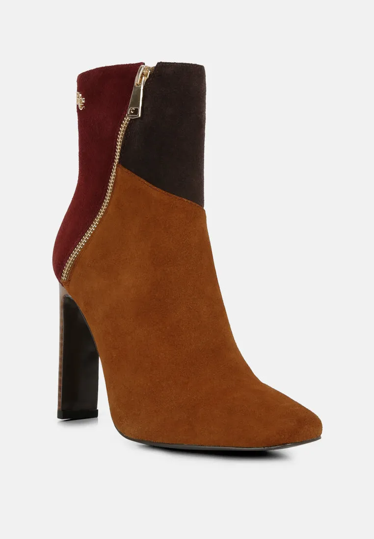 EZRA Tan Patchwork Suede Ankle Boots