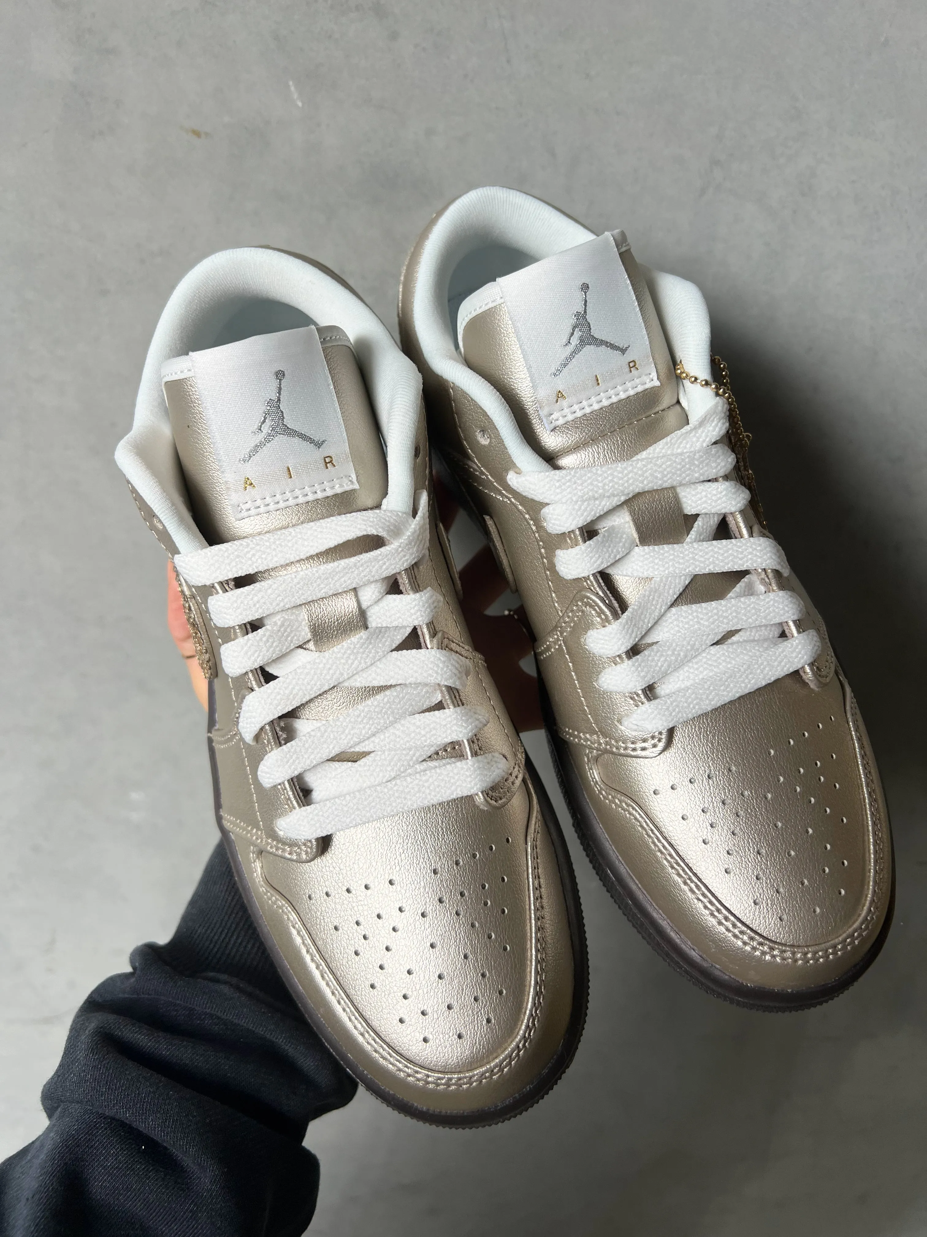 Fall ‘24 Champagne Gold Swarovski Women’s Air Jordan Retro 1 Low Shoes