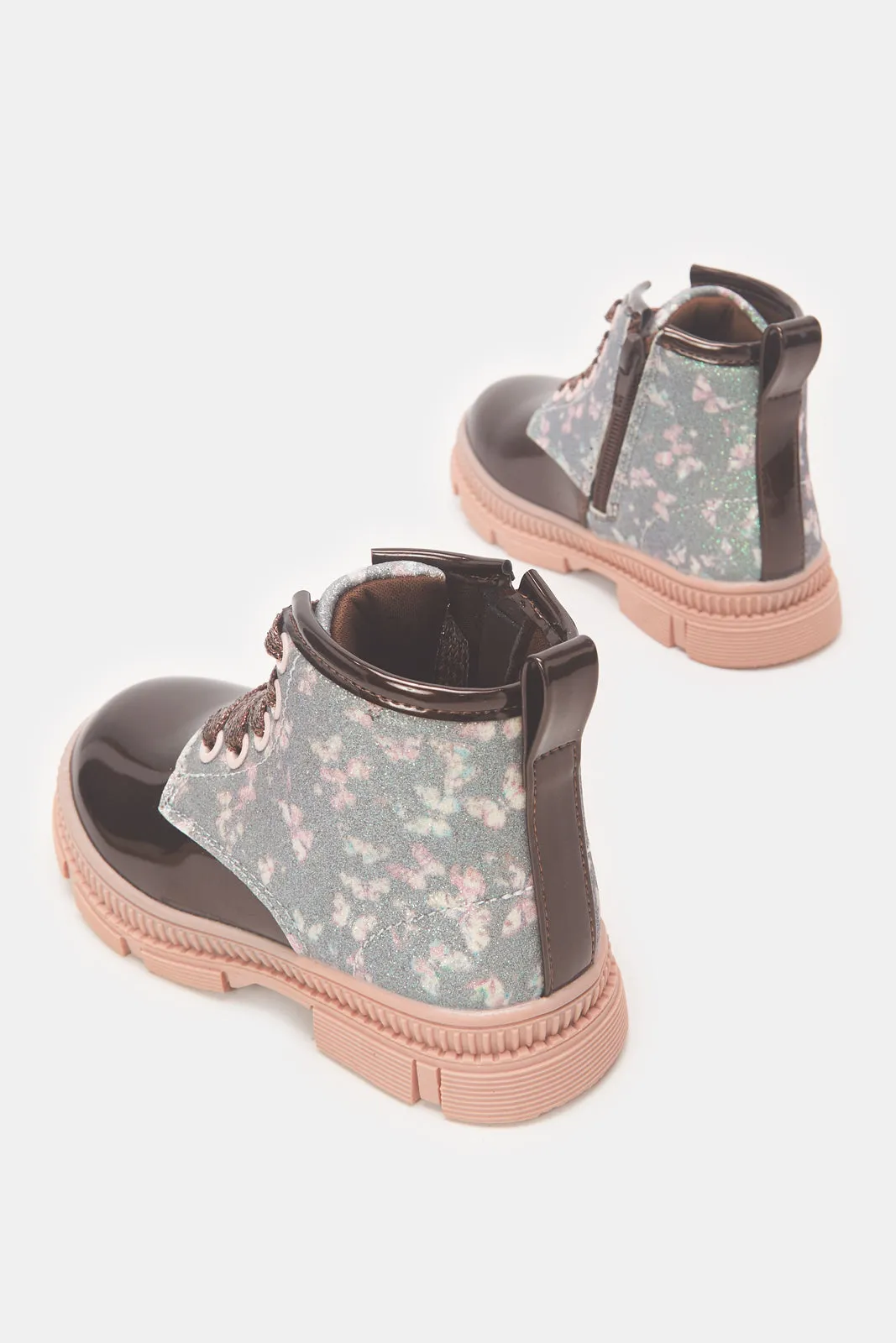 Girls Brown Butterfly Print Ankle Boot