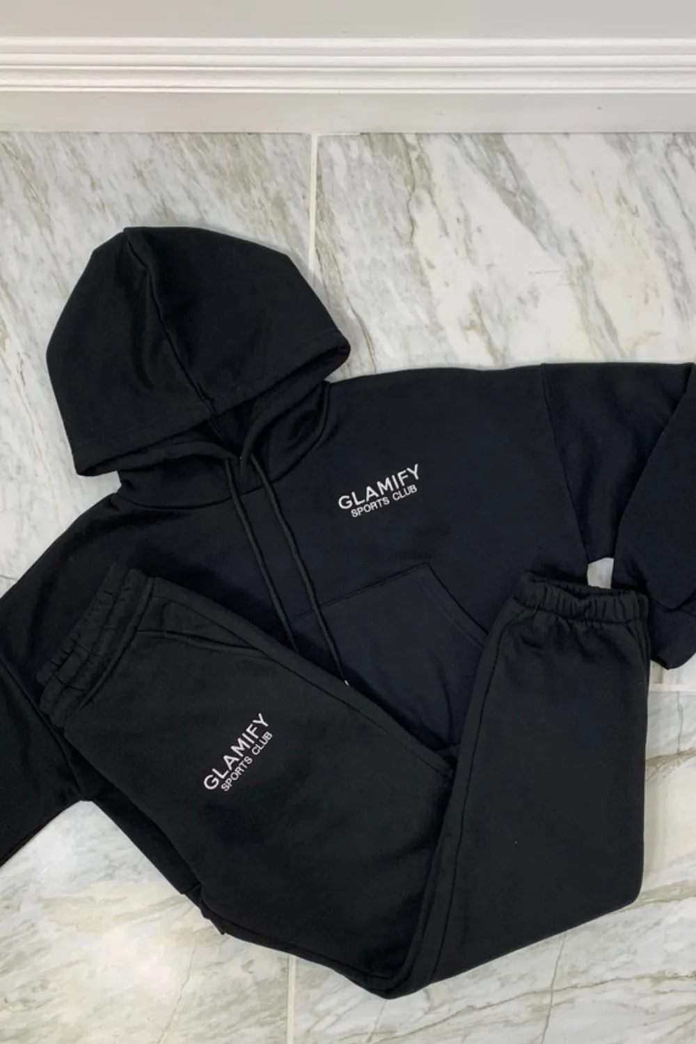 Glamify Sports Club BLACK hooded loungewear set