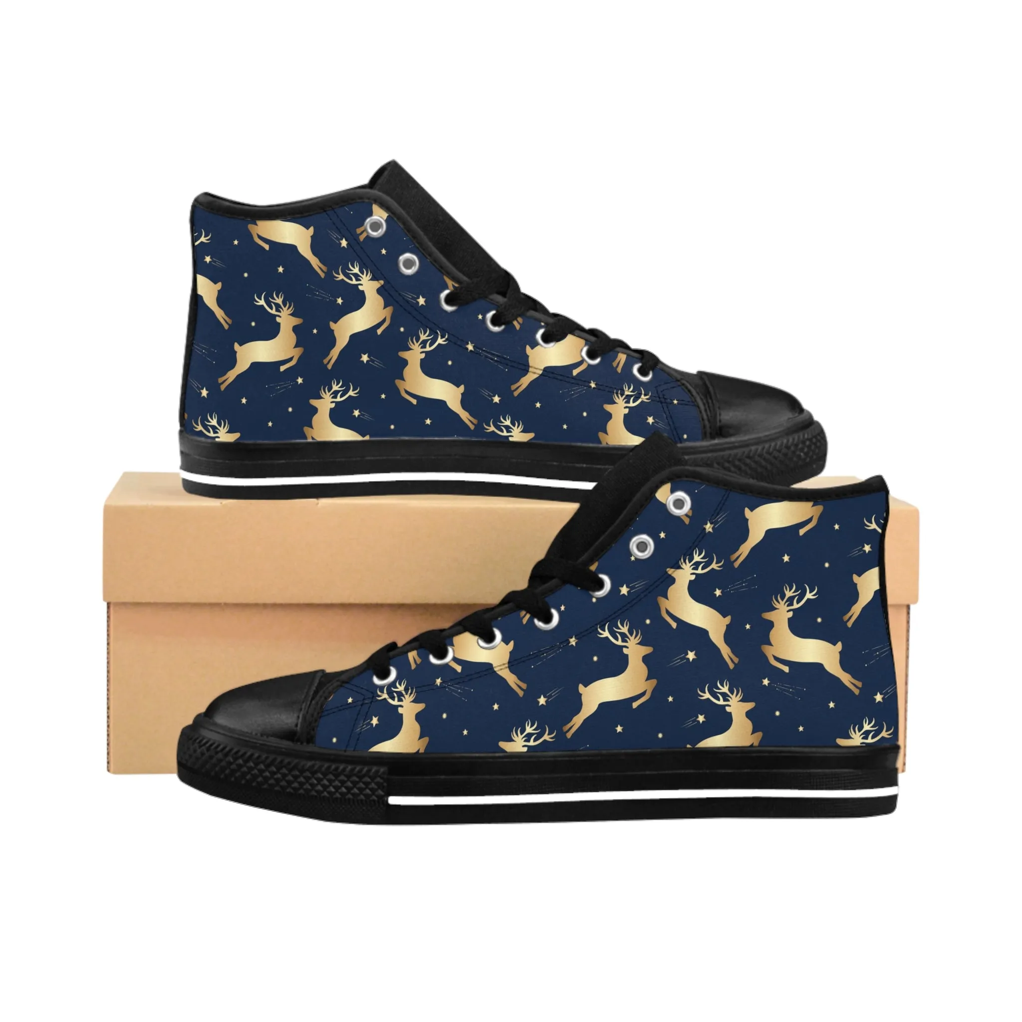 Golden Christmas Reindeer Men's Classic Sneakers