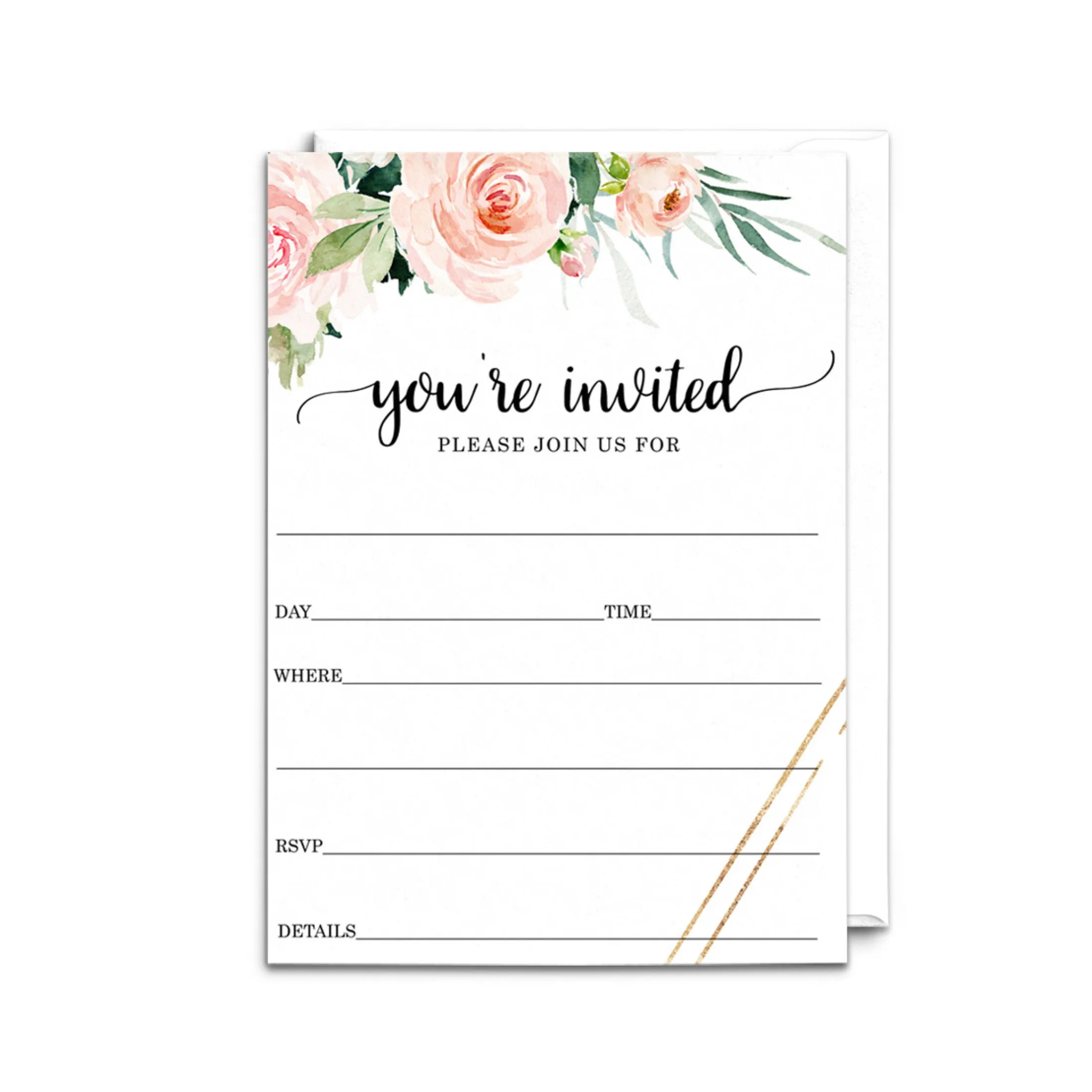 Graceful Floral Invitations with Envelopes, 25 Pack, 5x7 Blank Cards for All Occasions